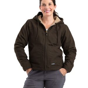 Berne Women's Brown Canvas Fleece Lined Hooded Jacket